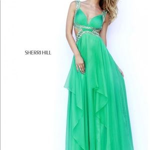 Sherri Hill Seafoam Sz 14 beaded gown